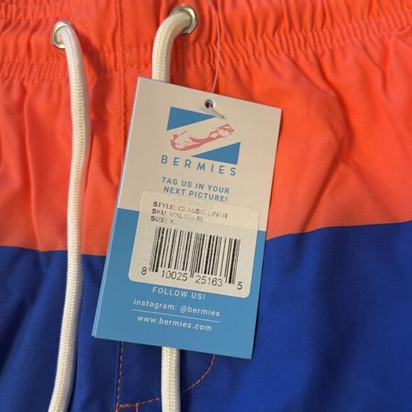 Bermies Men's Classic Liner Swim Shorts Trunks in Malibu Blue/Orange Size XL NWT - Picture 8 of 8